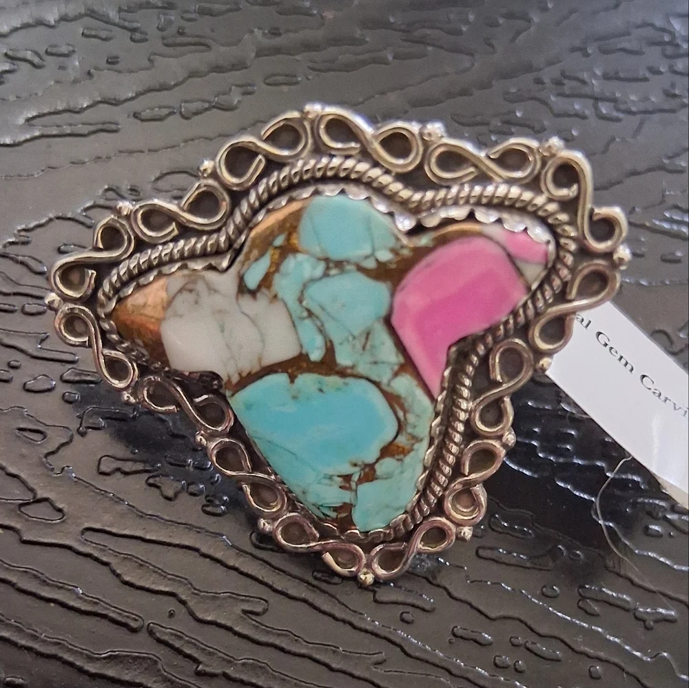 COTTON CANDY DAHLIA COW HEAD RING 925 STERLING SILVER ADJUSTABLE 6-8